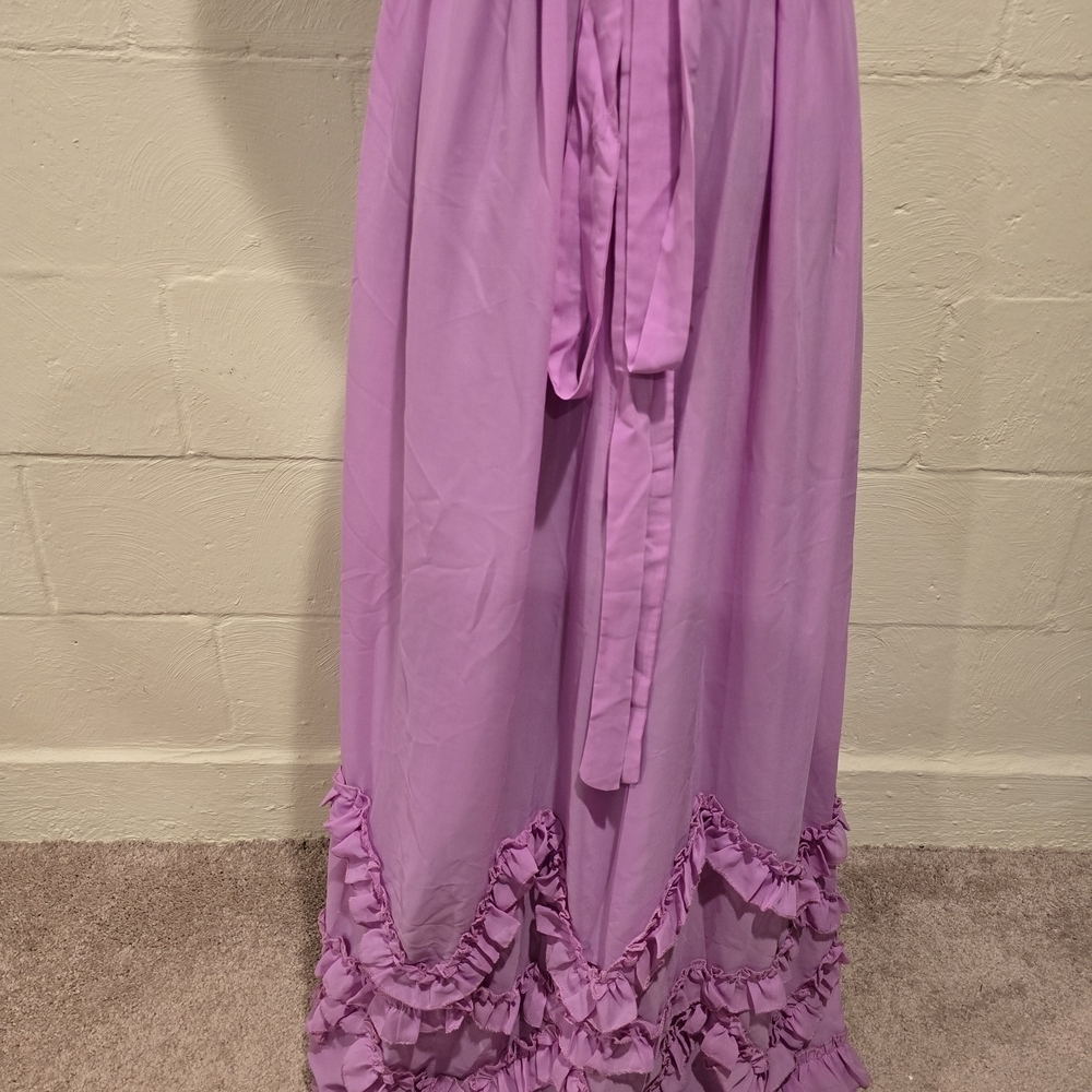 Bridal Shower Wedding Dress Aline V-neck Maxi Corset Ruffle Straps Size 8 Mauve - Picture 8 of 16